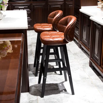 На високо столче M130, домашен стол, бар стол, бар маса от масивно дърво, лек луксозен бар маса и стол, модерен минималистичен високо столче b
