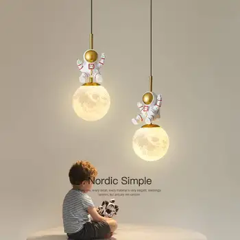Скандинавска мультяшная полилей Астронавт Прост led окачен лампа за дневна, детска стая, спалня, малка странична лампа за дома, окачена лампа