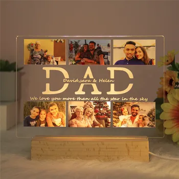 Персонализирани потребителски 6 снимки на 3D Текст лампи Индивидуален лека нощ за спалня за мама, татко led акрилна лампа подарък за Деня на бащата на майката