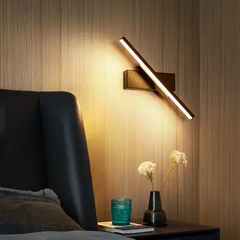 Модерни led осветление стена Минималистичная дълга лента с възможност за завъртане на 330 °, черно-бяло стенни лампи, лампа за дневна, спалня, кабинет, блясък