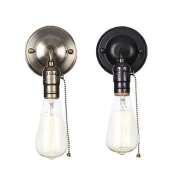 Американски Реколта Стенни Тела с една глава, Нощна Лампа, Промишлени Минималистичные домашни Стенни Лампи, черен хром, ключове, светлини