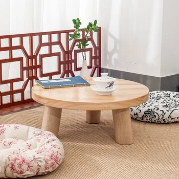 Японски стил Цвят Берливуда Кръгла маса от дърво павловния Традиционната азиатска мебели за Хол, Холна масичка с нисък под е дървен