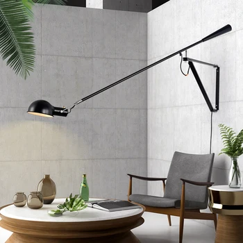 Дизайнерски креативна лампа с дълги ръкави, нощно шкафче за хранене, индивидуалност, минималистичные лампи, скандинавски постмодернистский монтиран на стената лампа с дълъг шеста