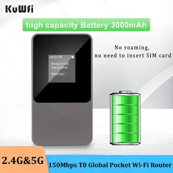 KuWFi 3500 mah Global Джобен Wifi Рутер Преносим Модем Точка за достъп на открито 150 Mbps Безжичен Рутер До 8 устройства, които Не изискват Сим-карта