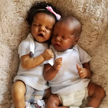 43 см кукла-близнак Реборн, черните африкански черен ръчно изработени кукли, реалистични новородени играчки Bebe Reborn за момичета