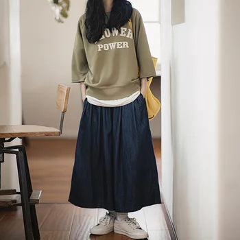 Maden / женски реколта качулки с принтом на ръкавите с пет точки, ежедневни блузи с кръгло деколте, пуловер в корейски стил, красиви върхове