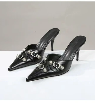 Луксозни сандали, дамски дизайнерски обувки-лодки, големи размери 33-47, дамски чехли, модни пикантни вечерни обувки с остър пръсти на висок ток 5056