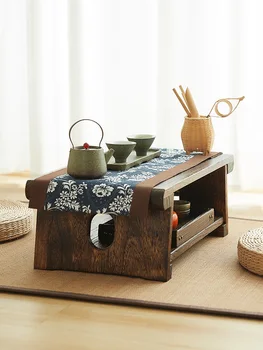 Татами от масивна дървесина-ниска маса с плаващ прозорец на малка масичка в японски стил маса кан домакински сгъваема масичка за чай декор журнального маса