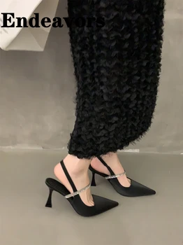 Най-новата френска обувки, дамски сандали, черни обувки на тънък висок ток, банкетна прожекция, кристали, дамски секси сандали, обувки