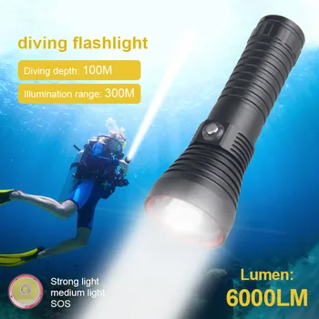 P70 супер ярко фенерче за гмуркане с най-висок рейтинг за водоустойчивост IP68, професионален фенер за гмуркане, захранван от батерия 18650, ръчно въже