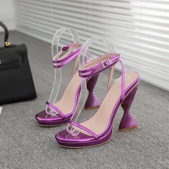 Нови летни дамски обувки на висок ток, модни сандали с колан, със специална форма, сандали на високи токчета в голям размер за жени