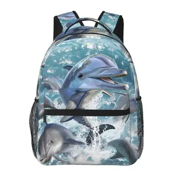 Раница за скачане с делфина за момичета и момчета, пътен раница, раници за тийнейджъри, училищни чанта