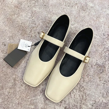 Увядшая/2023 г. Пролетно новост; удобни обувки Mary Janes от естествена кожа; дамски модни френски реколта градински обувки на плоска подметка с кръгла пръсти;