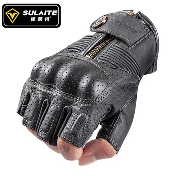 Мотоциклетни ръкавици на полпальца, кожени ръкавици, ръкавици за колоездене, ръкавици без пръсти, тактически ръкавици, ретро