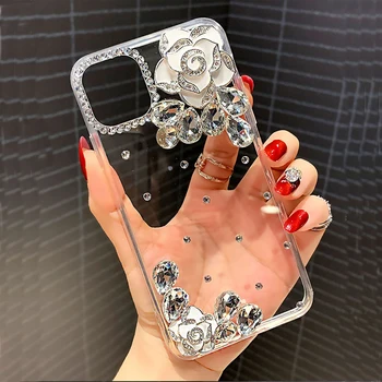Калъф за телефон foriPhone 14 Pro Max 13 12 11 78 Plus SE, кристали, 3D стереоскопични цветове, три цвята, силикон, за жени, all inclusive