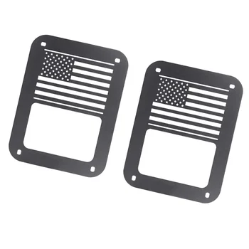 2x Черно задна светлина с флага на САЩ, панел, защита на лампи за 2007-2018 Wrangler JK