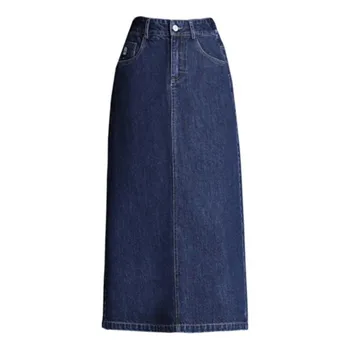 Модни дълги дънки Макси трапецовидна форма M-4XL, пролетно-лятна дамска пола с цепки, синьо джобове, тесен ханш
