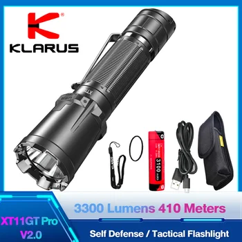 Тактически Фенер за самозащита Факел, Светлина Ултра Мощен Фенер Edc Type-C, Акумулаторна батерия Фенер Klarus XT11GT PRO V2.0