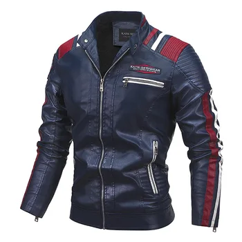 Ново мъжко есенно-зимния висококачествено мъжко модно палто, кожено яке, ежедневни якета в мотоциклетном стил, черно топло палто