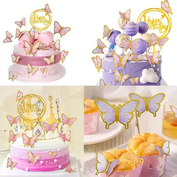 20 парчета, 3D топперы за кифли с пеперуди, украса за торта, честит рожден ден, topper за детската душа, декор за сватба, рожден ден