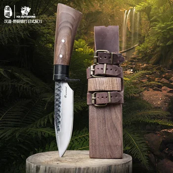 HX на открито, изкован нож от въглеродна стомана с дървена дръжка, кухненски ножове за оцеляване, туристически ножове с дървена черупка, EDC инструмент, директна доставка