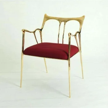 Модерен лек луксозен стол за хранене от месинг, луксозен метален стол от висок клас, вила, частен дом, ресторант, къща