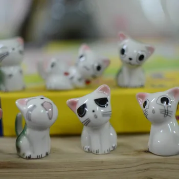 Детски подаръци керамична поставка за пръчици за хранене занаяти котка коте украса държач за щеки за хранене, за почивка посуда и прибори за 7 бр./компл.