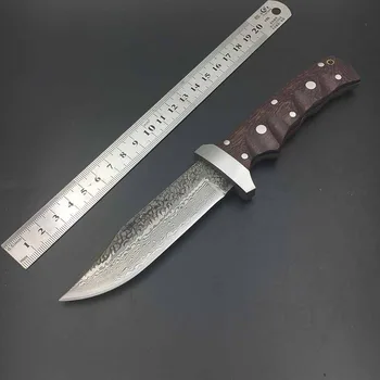 SK004 на едро модел от дамасской стомана ръчно подправяне на прав нож твърдост 62HRC открит нож за самозащита