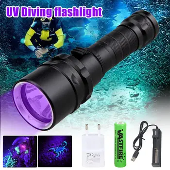 XPE UV 365nm-395nm Diver Light Подводен 100 м led Фенерче за гмуркане 10 W 365-395nm Фенер + Батерия 18650 + Зарядно устройство
