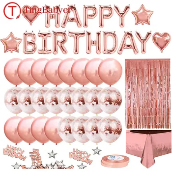 Розови златни балони честит рожден Ден, за възрастни жени, украса за партита, за момчета и момичета, на 1-ти 2 3 5 6 7 8 9 10 15 25 30 35 40 50 60 Година