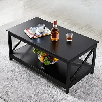 Маса за мебели в хола, маса с рафтове за съхранение, черен