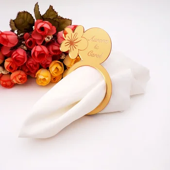 20pcs Персонализирани пръстени за салфетки с цветен модел, акрилно огледало с гравирана с името на притежателя на поръчка, банкетна вечеря, подаръци за партита