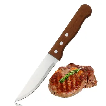Нож за стек Jaswehome, трапезария и посуда от неръждаема стомана, ергономични прибори с с трикратно нитове, дървена дръжка Sapele, ножове за стек