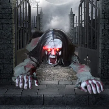 Хелоуин Електрически ползающий призрак, светлинен кървави зомби със звук на ужас, подпори за къща с духове, украса за Хелоуин на открито, украса за двора