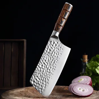 Изкован кухненски нож на главния готвач от неръждаема стомана за нарязване на месо, зеленчуци, мясницкий секира, нож за готвене