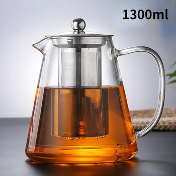 Огнеупорни Чайник Borosilicate Стъкло за чай, Кана за вода 1300 мл, Голям Сгъсти Кана За Чай, Домакински Кана за приготвяне на чай