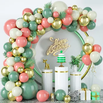 110 бр. зелен ретро розова топка с верига, комплект за украса на сватбена на фона на горската тема, набор от балони на едро