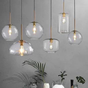 Висящи лампи Nordic LED с няколко глави, декор от прозрачно стъкло, висящи лампи за спалня, трапезария, хол, домашно осветление