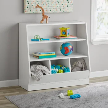 Вашата зона за съхранение на детски кутии и шкафове с две рафтове, бяла рафтове за съхранение на детски книги