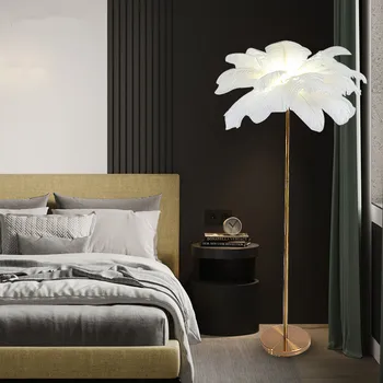 Лампи от страусиных пера, високи лампи за спалня, стоящ лампа, led осветление, под лампа в скандинавски стил, лампа за всекидневна декор