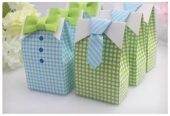 20 бр малкото Ми човече е синьо-зелен папийонка за рожден ден, чанта за бебешка душа, сватбени сувенири, кутия шоколадови бонбони, подаръчни пакети