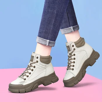 2023 Пролет-Есен обувки от естествена кожа, Модни Дамски обувки на дебела Подметка, Женски Ботильоны, Маркови Дамски Ботас