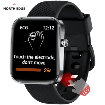Смарт часовници NORTH EDGE ECG, мъжки часовници, дамски часовници, диагонал на квадратна 1,65 инча HD, сърдечната честота, кръвно налягане, телесна температура, модни часовници NHC