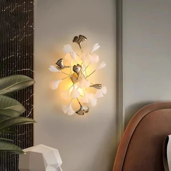 Скандинавски монтиран на стената лампа от листата на гинко, декорация за дома в къща за гости стая, спалня, кухня, ресторант, монтиран на стената лампа за вътрешно осветление