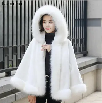 Дебела топла норковая палто Дамско зимно дълго палто от изкуствена лисьего кожа Всекидневният яке дамски връхни дрехи, палто с качулка