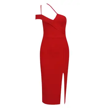 HQBORY Ярко червено бандажное рокля с асиметрично деколте, вечерни 2023, лятото за жени, качествено дебнещ един коктейл рокля без ръкави, Vestidos XL