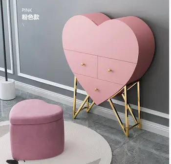 Многофункционален тоалетка с огледало във формата на сърце за спални, монтиран на стената тоалетка с лампа, мрежест лампа за тоалетна масичка red princess