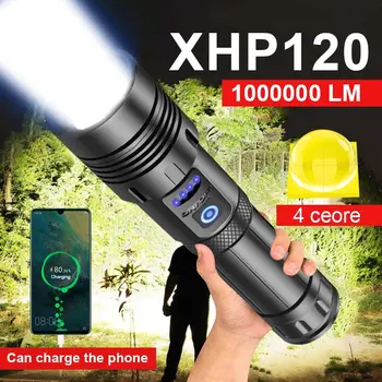Супер XHP120 мощен led фенерче XHP90 висока мощност лампа, акумулаторна батерия тактически фенер 18650 Usb туризъм лампа